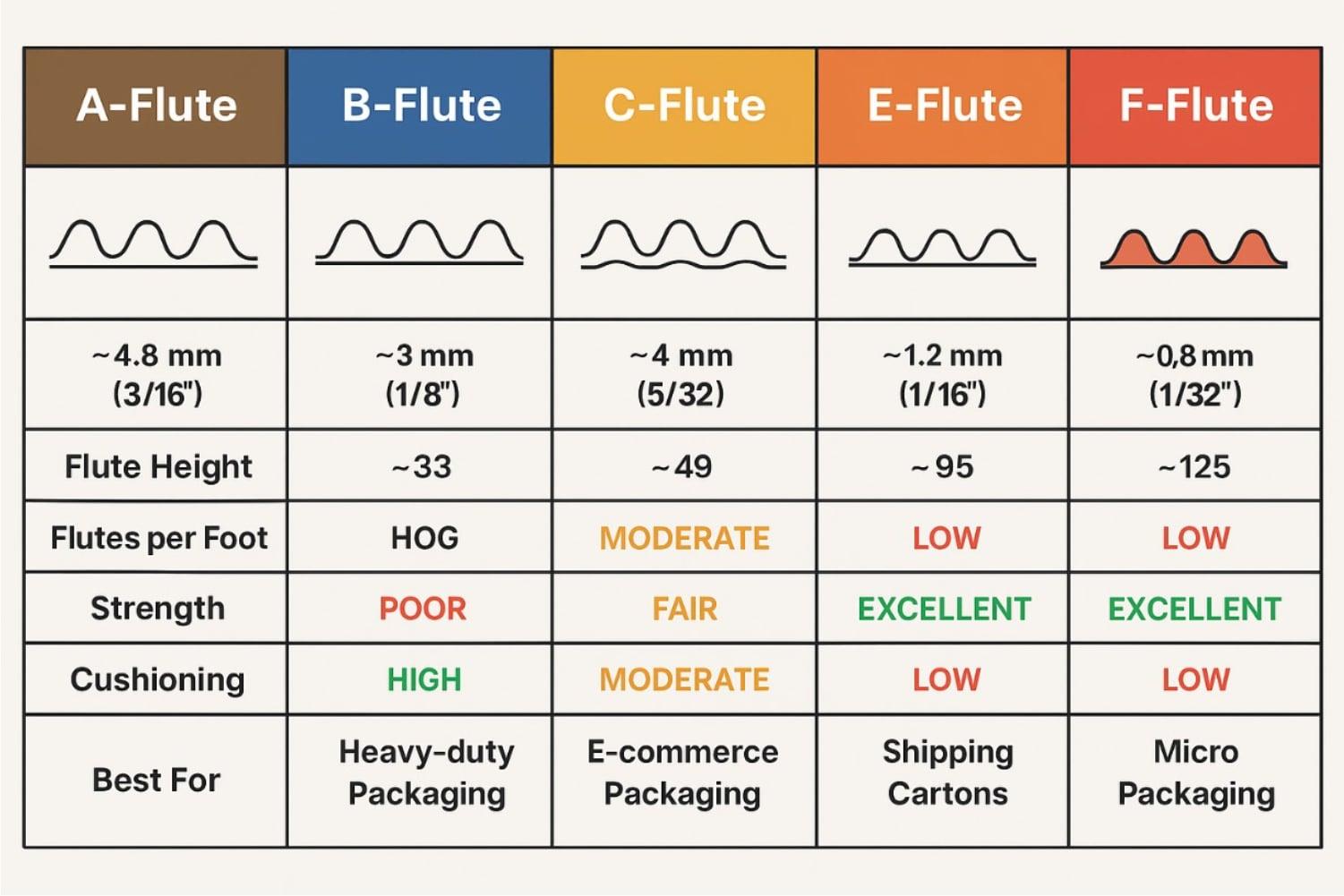 flute types in corrugation industry